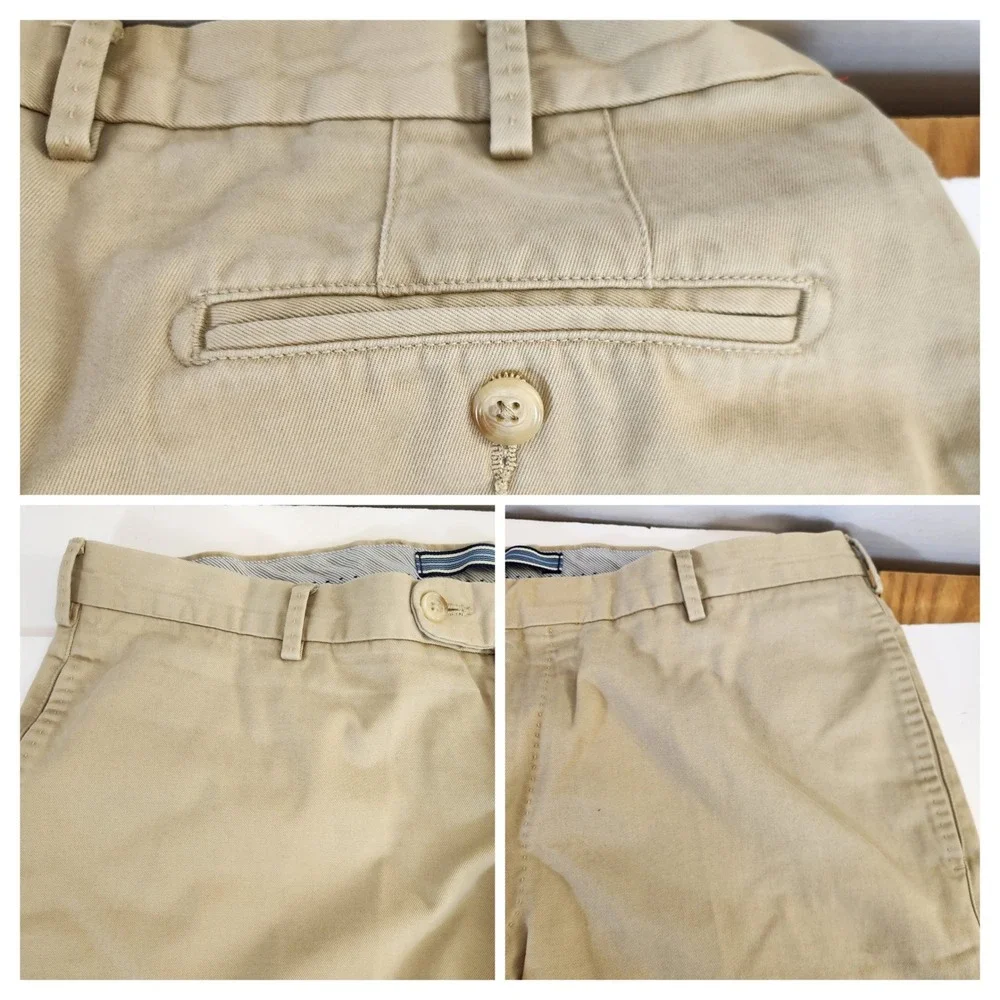 Peter Millar Mens Khaki Flat Front Chino Shorts Size 36 Beige 100% Pima Cotton‎